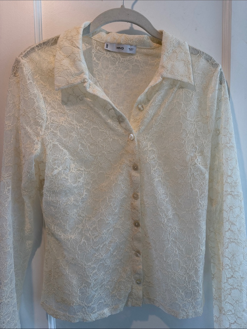 Mango Ivory Lace Button-Down Shirt